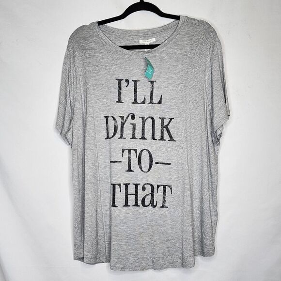 1X Grey I'll Drink To That Crew Neck Tee Jersey Knit Party St Patricks Day Bar B - Picture 2 of 6